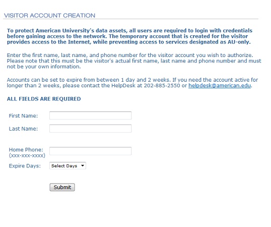 Visitor Account Creation Screenshot 1