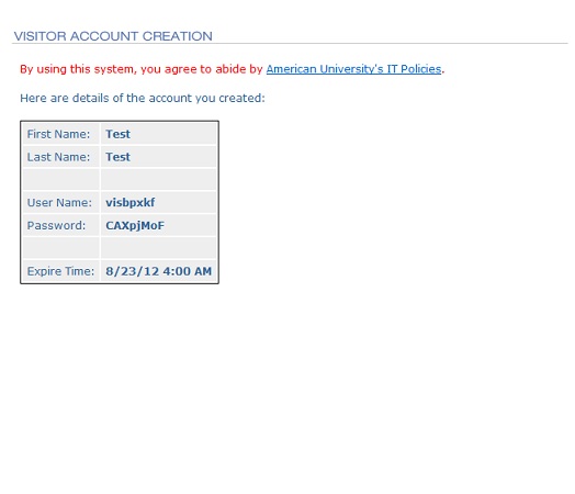 Visitor Account Creation