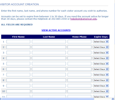 Bulk Visitor Account Creation Form Bulk Visitor Account Creation Form