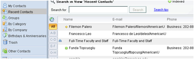 Recent Contacts Screenshot