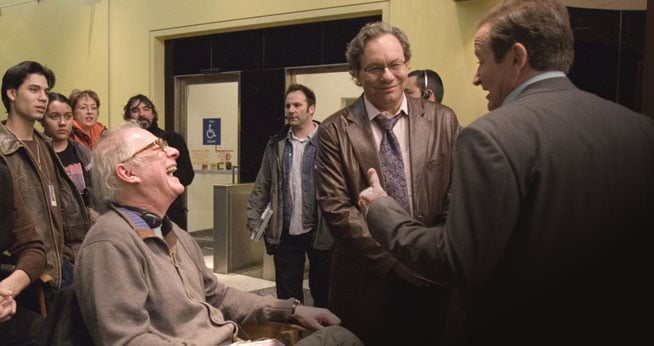 Writer/Director Barry Levinson, CAS/BA ’67, with Lewis Black and Robin Williams on the set of Man of the Year.