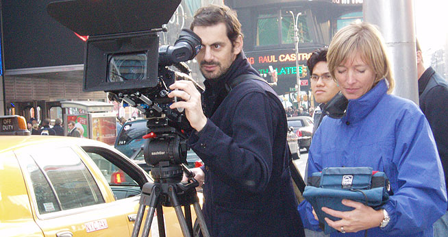 SOC Maggie Stogner with students filming in New YOrk City