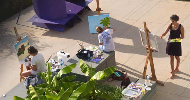 Students painting on the Katzen plaza<br />