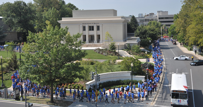 Student walk to convocation