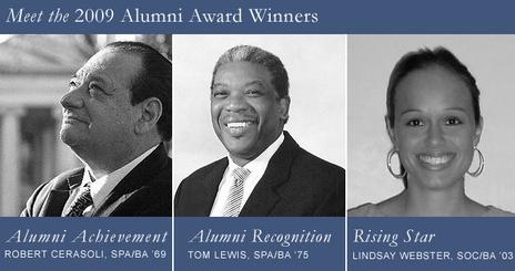 Alumni Award winners Robert Cerasoli, '69, Tom Lewis, '75, and Lindsay Webster, '03, will be honored at the Port & Politics reception.