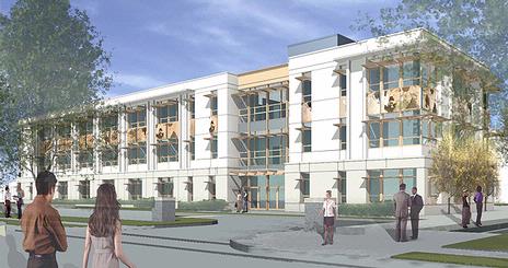 Rendering of new SIS building, view from Nebraska Avenue.