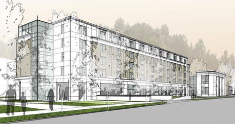 Architect's rendering of buildings looking east from Nebraska Avenue Intersection.