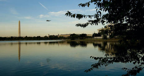 The national monument at dusk.