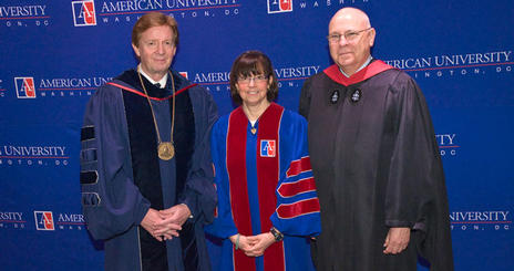 American University president Neil Kerwin; Susan Zirinsky, executive producer, CBS News; School of Communication Dean Larry Kirkman at the AU SOC 2009 Commencement