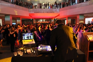 DJ Reoffender spins for students at AU's Founders Day Ball in the National Museum of American History.