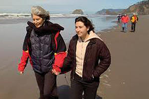 Terminally ill patient walking on the beach