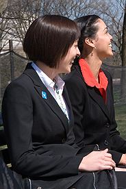 Students sitting on bench on National Mall in Washington, DC