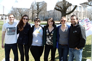 Rappaport (right) and students during the Clothesline Project on the Quad.