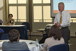 Dr. Tubman introduces Fulbright Panel Discussion