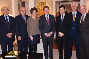 Photo: Peter Perl, Larry Kirkman, Liz Spayd, Neil Kerwin, Vernon Loeb, Stephen Hills, and Scott Bass, at a dinner hosted by Neil and Ann Kerwin