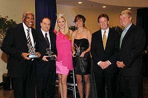 From left: Thomas Lewis, SPA/BA ‘75; Robert Cerasoli, SPA/BA '69; Miss D.C. Jen Corey, CAS/BA '09; SOC/BA ‘03; AU President Neil Kerwin; and Brian Keane, SPA/BA ‘89.