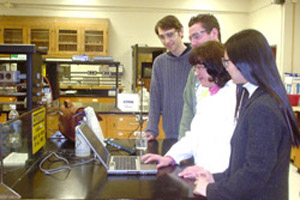 students in American's Chemistry Dept. do lab work