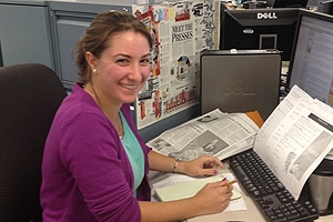 Stefanie Dazio at her desk in the Washington Post's offices 