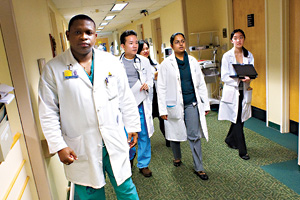 Senior resident and AU alum Hamid Kargbo and his team at Johns Hopkins Bayview Medical Center