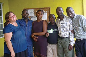 Susan Shepler and her research assistants spent months traversing countries in West Africa. That team consisted of, from left, Shepler, Wusu Kargbo, Sia Mani, David Mackieu, Nathaniel Boakai, and Fertiku Harris.