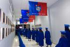 Graduates lining up for commencement.