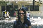 Nicole Dionne in front of a hospital in Haiti
