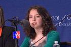 High school student Ava Bleiberg speaks at the American Forum