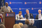 U.S. trade representative Ron Kirk speaks at the Technology Market Summit. Seated from left: EPA administrator Lisa Jackson, Agriculture secretary Tom Vilsack, and Commerce secretary John Bryson. (Photo: Jeff Watts)