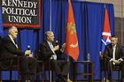 Former chairmen of the Joint Chiefs of Staff Hugh Shelton, Richard Myers, and Peter Pace take questions from students.
