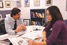 Washington Post local editor Vernon Loeb with SOC Undergraduate Dean's Intern Sylvia Carignan.