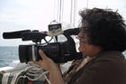 Student Aditi Desai films Ecoviews, a program developed for Maryland Public Television. Photo by Shanon Sparks.