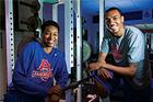 Basketball players Geleisa George and Tony Brewer