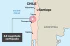 Map of Chile showing the epicenter of the February 2010 earthquake