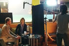 Tate Donovan and an AU SOC student on the set of Claudia Myers' Below the Beltway.