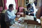 SOC student Jon Malis films culinary historian Ivan Day at the Hillwood Museum.