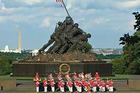 Marine Drum and Bugle Corps in front of Iwo Jima Memorial.