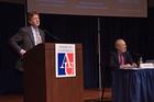Photo: President Neil Kerwin opened the conference on Collaborative Government cosponsored by AU's Center for the Study of Rulemaking. Philip Harter from the University of Missouri Law School also spoke.