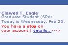 Stop Message on Student Portal