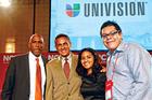 Photo: From left, Pedro Noguera, renowned author and NYU professor of education, Daniel Domenech, executive director, American Association of School Administrators,    Cindy Zavala, and AU student Efrain Ramirez.