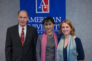 Joe, Daw Aung San Suu Kyi, and Christine Gettings