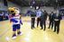 Photo: A host of Eagles prepare to unveil the 2009 Patriot League championship banner at Bender Arena.