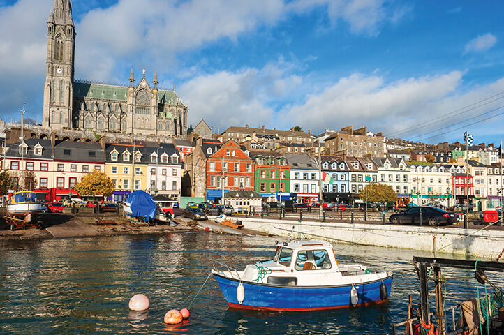 Beautiful row houses in front of a river