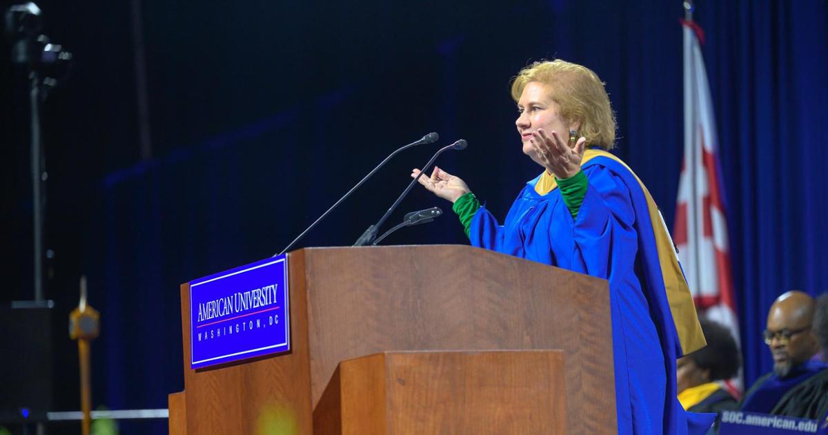 Patty Caballero speaks at Fall Commencement.