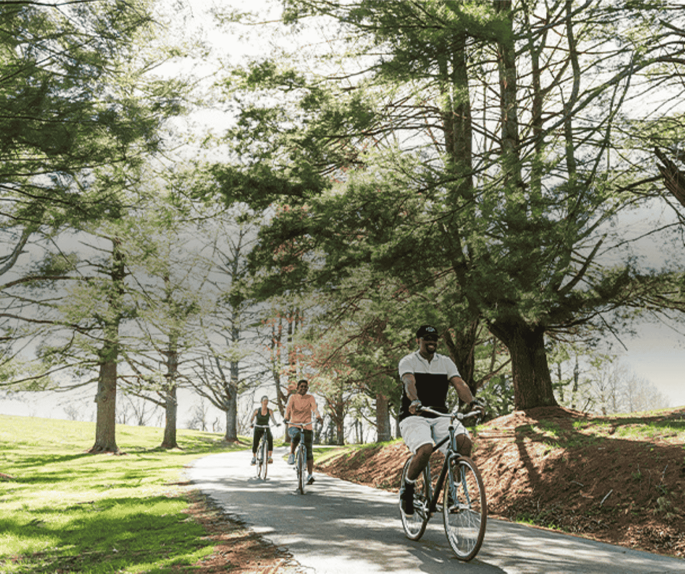 Guests cycling on a path at Airlie