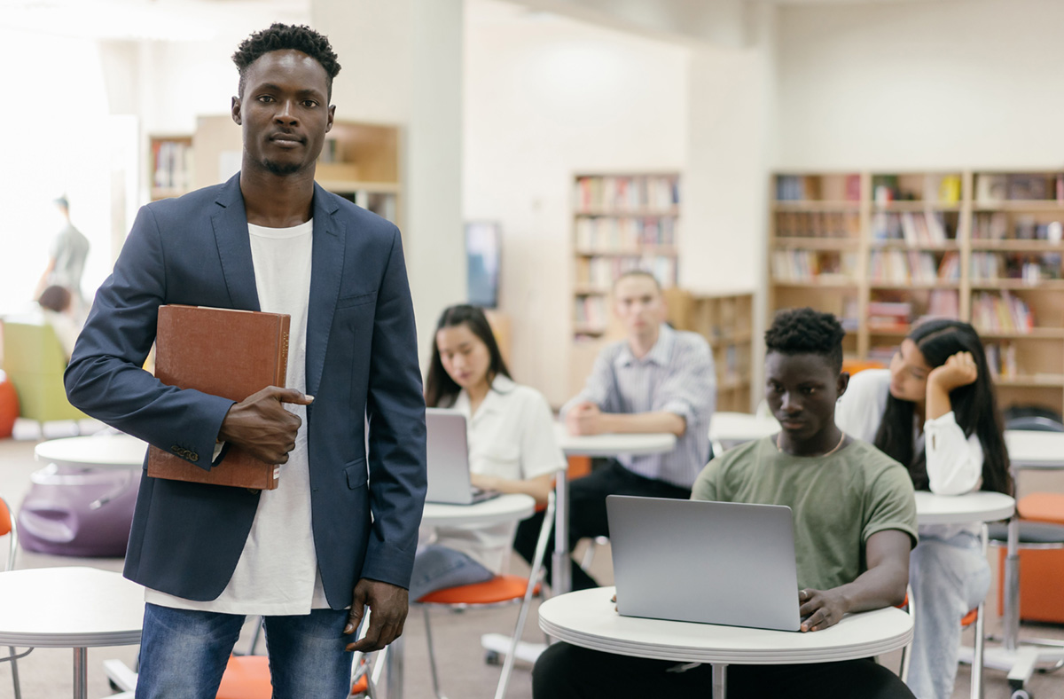 Student standing in class