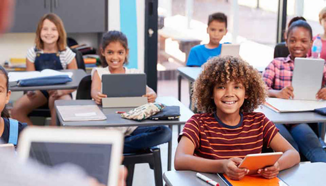 Students in an elementary school classroom.