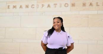 Morgan K, MEd '26, in Emancipation Hall