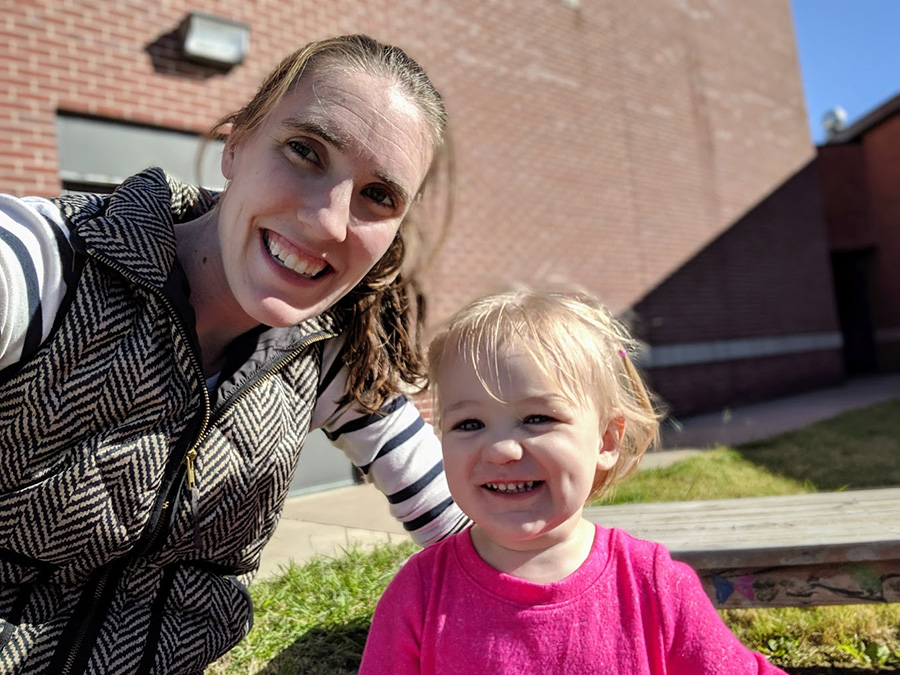 Kathleen Vacek with a student.