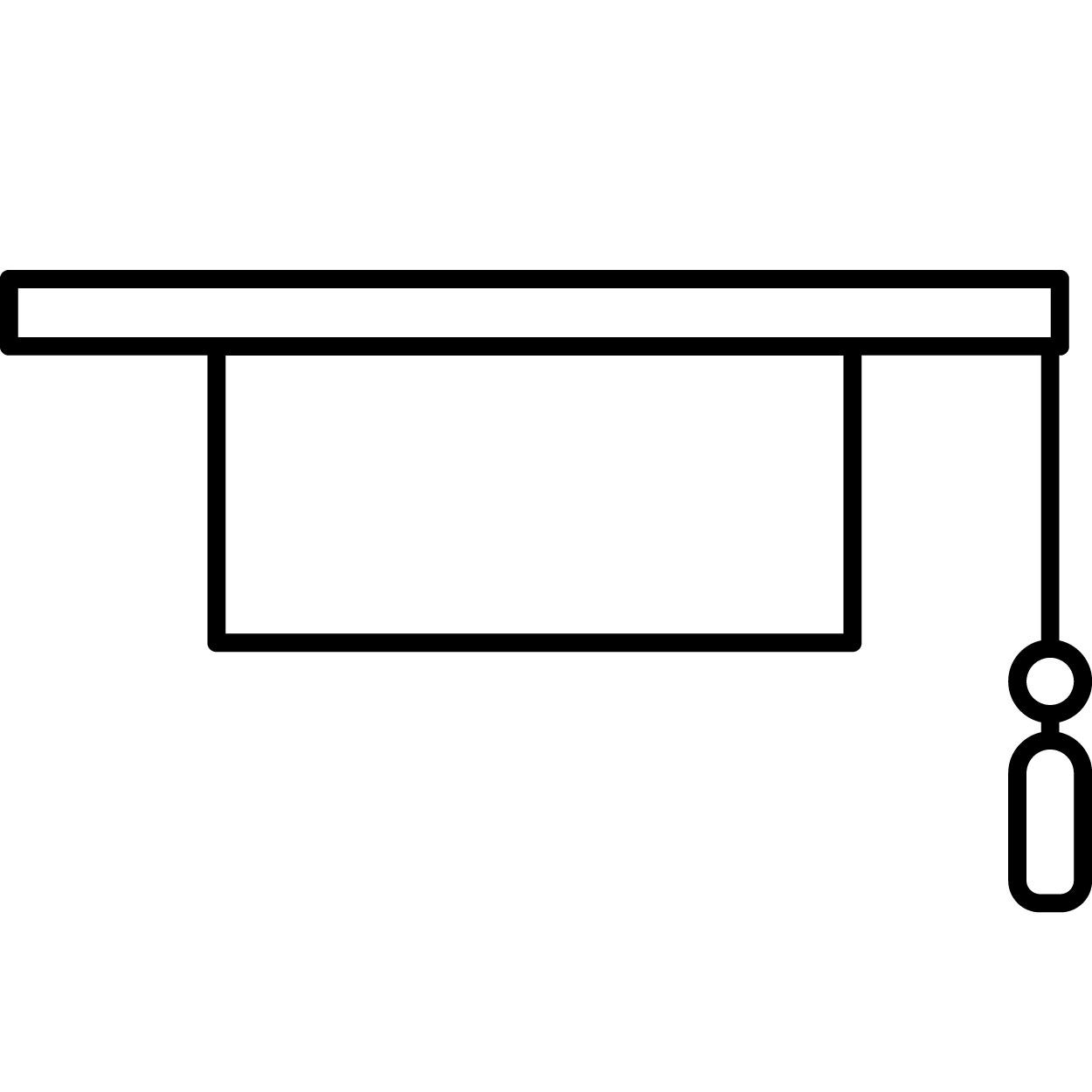 White line drawing of a graduation cap in a black circle White line drawing of a graduation cap in a black circle