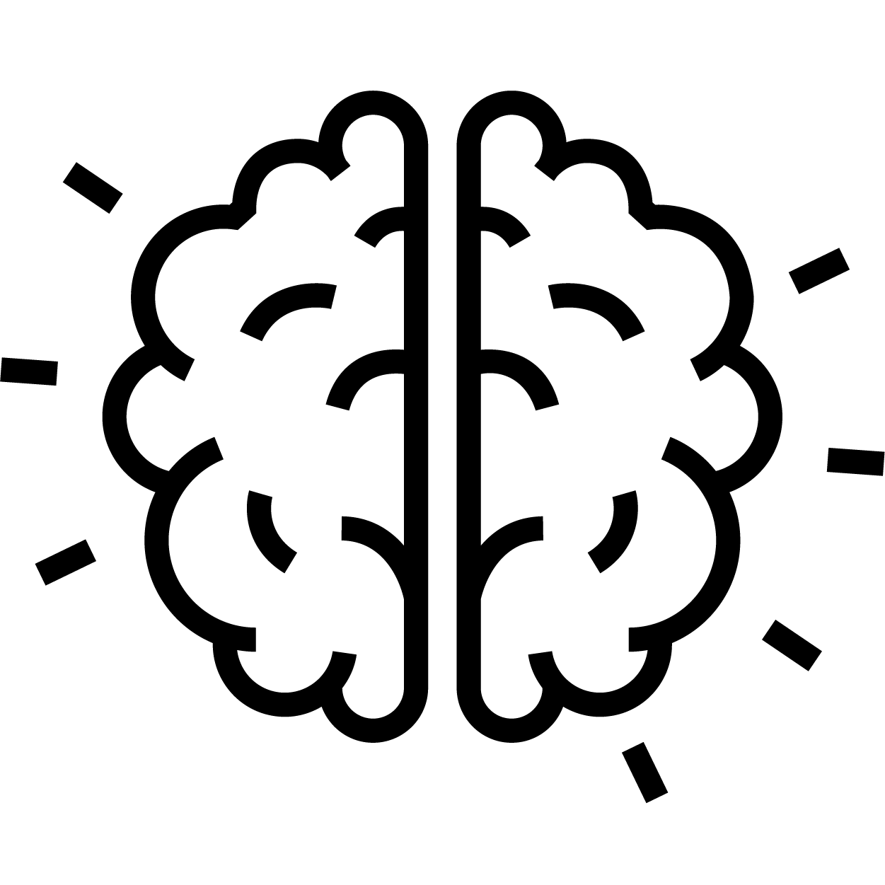 Black line drawing of a brain seen from above Black line drawing of a brain seen from above